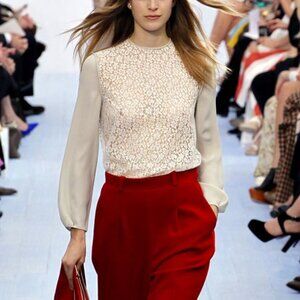 Chloe AW/12 Runway Chalk Silk Lace Blouse